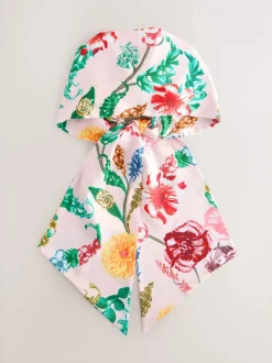 Roze met bloemenprint - Voorgestrikte satijnen hoofddoek