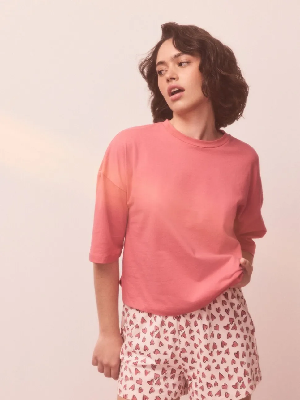 Roze met hartjesprint - Korte katoenen pyjama