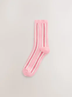 Roze met meerdere strepen - Set van 4 paar enkelsokken
