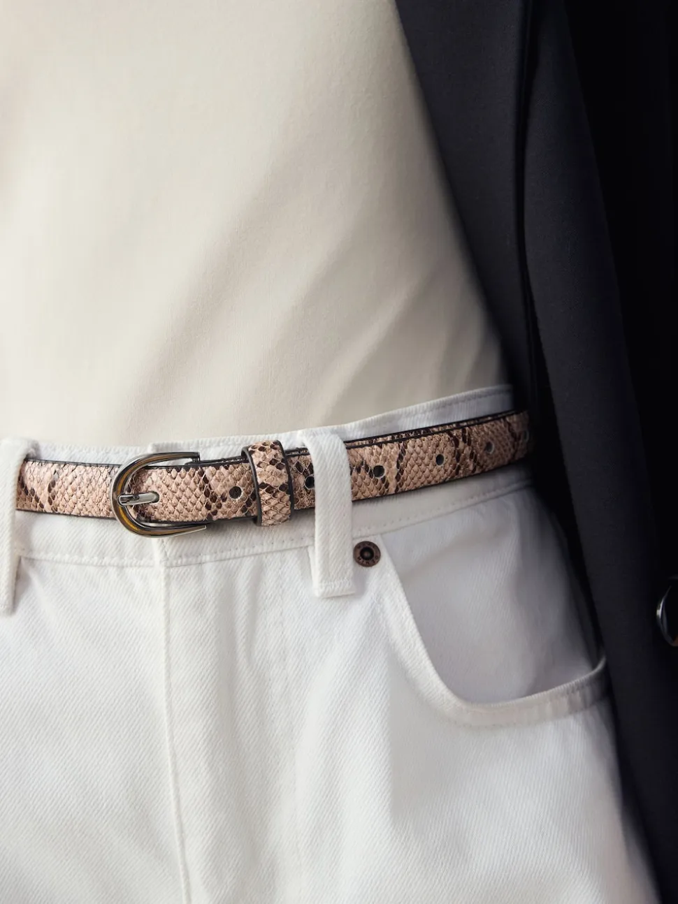 Roze met slangenprint - Smalle PU-riem