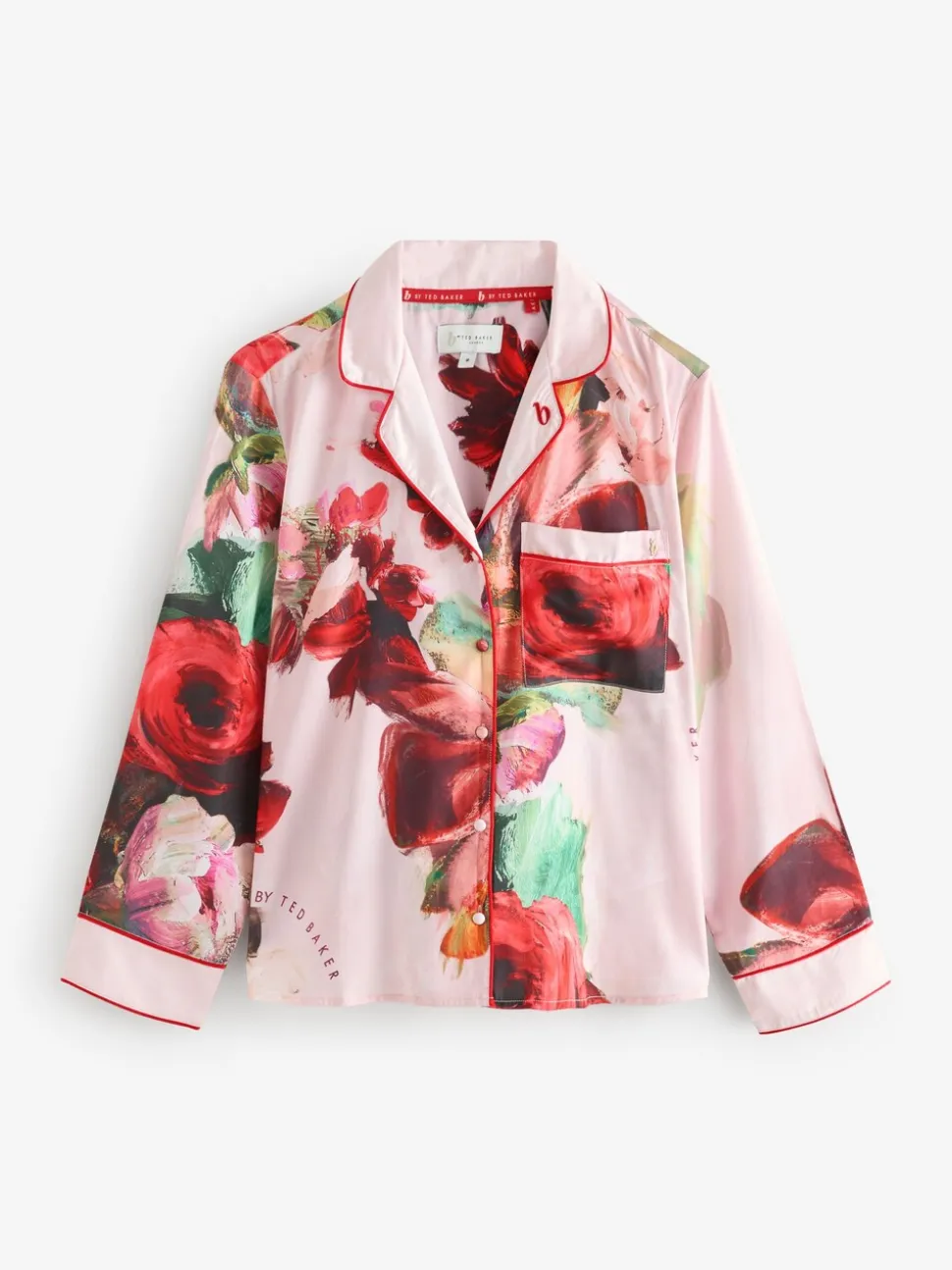 Roze rood gebloemd - B by Ted Baker - Satijnen pyjama met knopen
