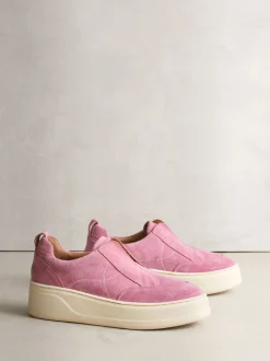 Roze suède - Signature leren sneakers met dikke plateauzolen en sleehak