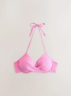 Roze zebraprint met textuur - Bikinibeugeltop met vulling en lage decolleté
