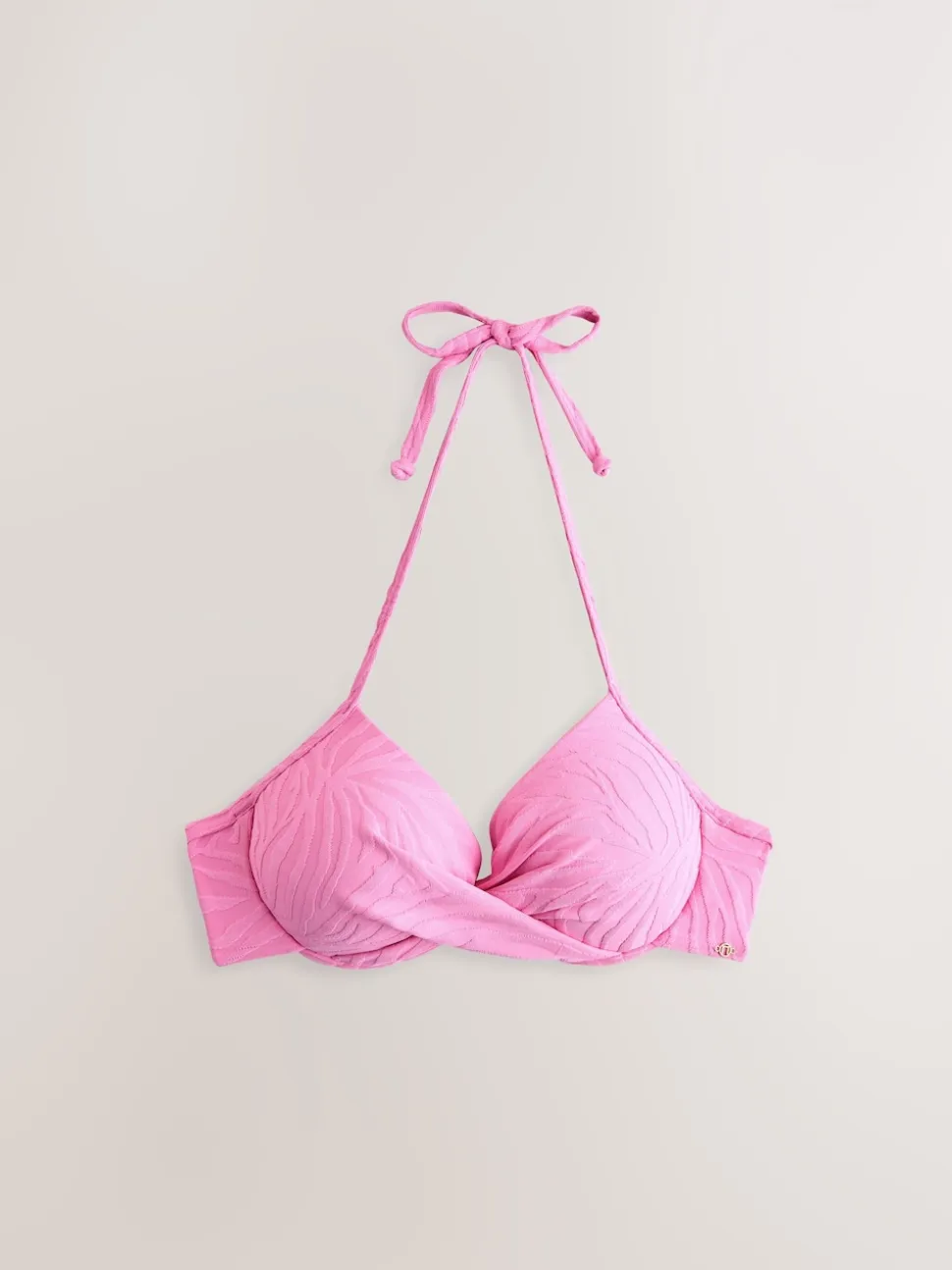 Roze zebraprint met textuur - Bikinibeugeltop met vulling en lage decolleté