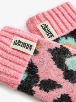 Roze/blauw - Eleanor Bowmer geruite wanten met lippenmotief
