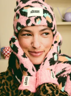 Roze/blauw - Eleanor Bowmer geruite wanten met lippenmotief