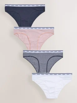 Roze/blauw gestreept - 4 Katoenen slipjes met logotailleband