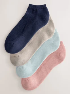 Roze/Blauw/Naturel - 4 paar sneakersokken met verdikte zool