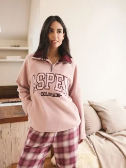 Roze/Bordeauxrood - Half Zip Graphic Fleece