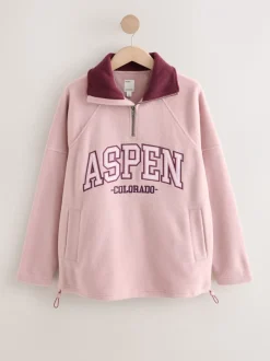 Roze/Bordeauxrood - Half Zip Graphic Fleece