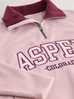 Roze/Bordeauxrood - Half Zip Graphic Fleece