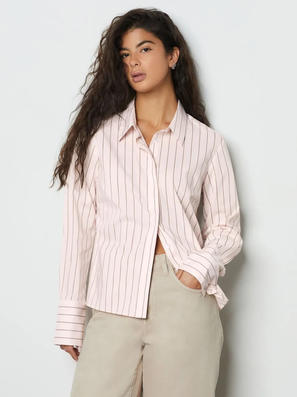 Roze/bruin - Fitted Stretch Essential Long Sleeve Shirt
