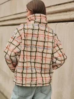 Roze/ecru geruit - Soft Touch Knusse Teddy Borg Kwartrondrits Fleece