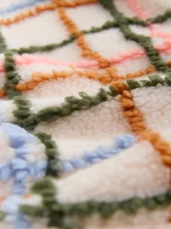 Roze/ecru geruit - Soft Touch Knusse Teddy Borg Kwartrondrits Fleece
