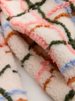 Roze/ecru geruit - Soft Touch Knusse Teddy Borg Kwartrondrits Fleece