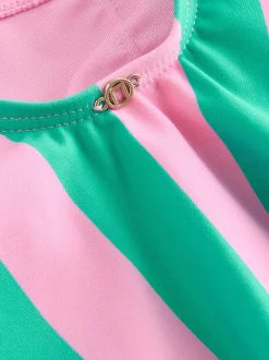 Roze/groene strepen - Beaded Embellished Tummy Control Scoop Swimsuit
