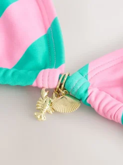 Roze/groene strepen - Beaded Embellished Triangle Bikini Top