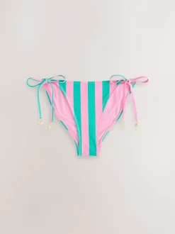 Roze/groene strepen - Bikinibroekje met gestrikte zijkant