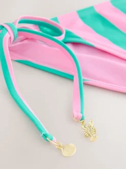 Roze/groene strepen - Bikinibroekje met gestrikte zijkant