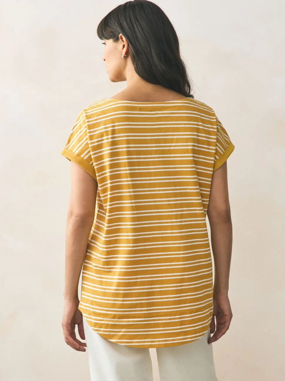 Roze/Groen/Wit/Geel strepen/palmprint - Set van 5 T-shirts met kapmouwtjes