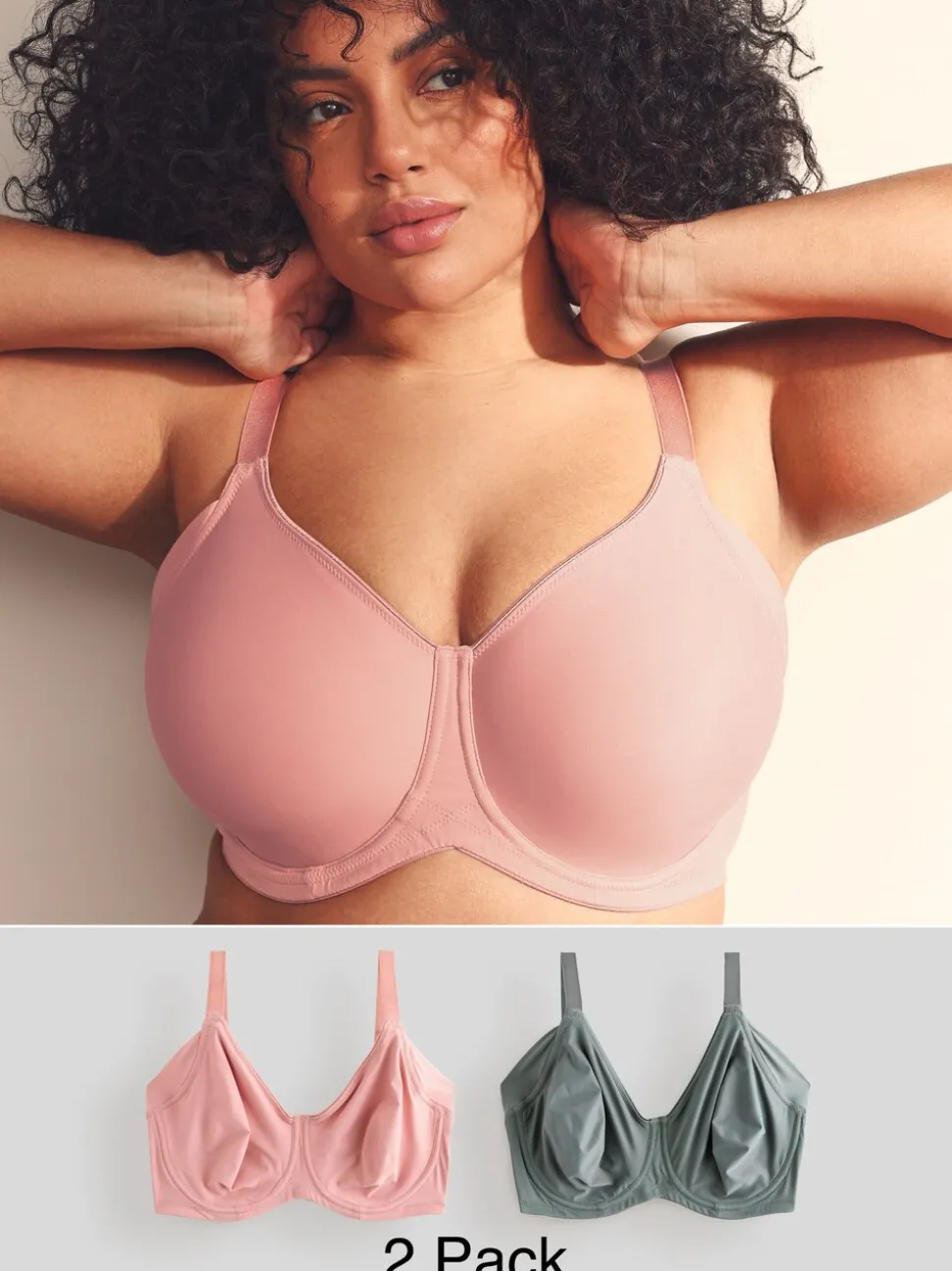 Roze/kaki - F-K cup onderarm gladmakende niet gevulde beugelbeha's met minimaliserend ultiem comfort verpakking van 2