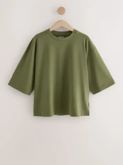 Roze/kaki/Strepen - T-shirts met ronde hals en driekwart mouwen van 100% katoen, set van 3