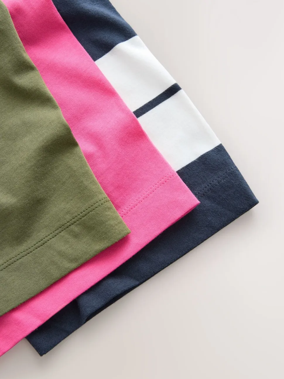Roze/kaki/Strepen - T-shirts met ronde hals en driekwart mouwen van 100% katoen, set van 3