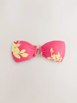 Roze/Limoengroen bloemmotief - Bandeaubikinitop met bies