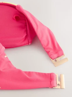 Roze/Limoengroen bloemmotief - Bandeaubikinitop met bies