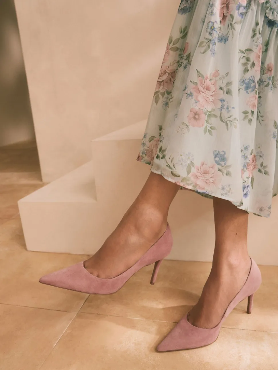 Rozenroze suède - Leren mid-court pumps