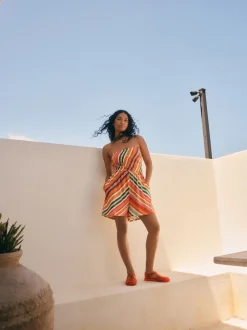 Roze/oranje - Bandeau playsuit met plooien