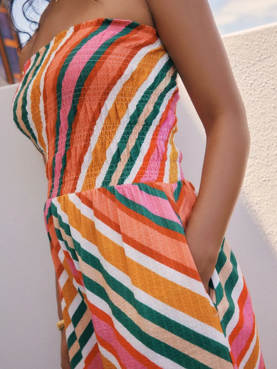 Roze/oranje - Bandeau playsuit met plooien