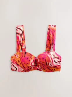 Roze/Oranje Metallic luipaardprint - Bandeaubikinitop met beugel