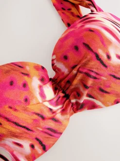 Roze/Oranje Metallic luipaardprint - Bandeaubikinitop met beugel