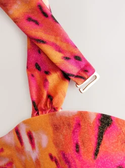Roze/Oranje Metallic luipaardprint - Bandeaubikinitop met beugel