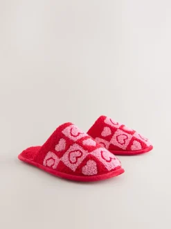 Roze/rood - Borg Mule Check Heart Slippers
