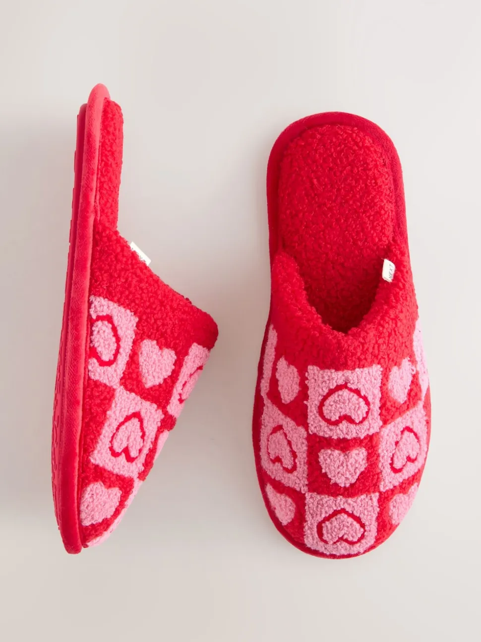 Roze/rood - Borg Mule Check Heart Slippers