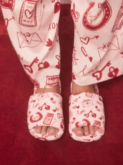 Roze/rood - Heart Plush Slider Slippers