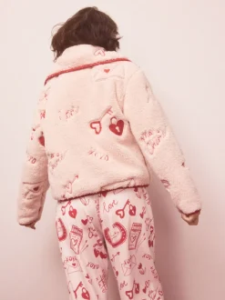 Roze/rood met hart - Borg Full Zip Fleece
