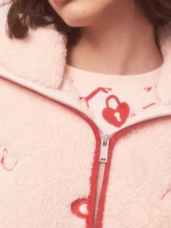 Roze/rood met hart - Borg Full Zip Fleece