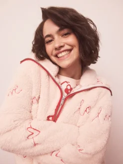Roze/rood met hart - Borg Full Zip Fleece