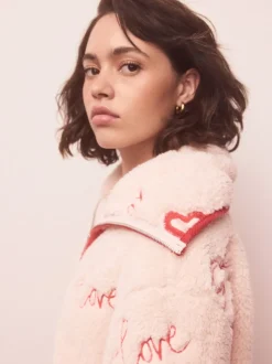 Roze/rood met hart - Borg Full Zip Fleece