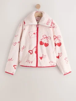 Roze/rood met hart - Borg Full Zip Fleece
