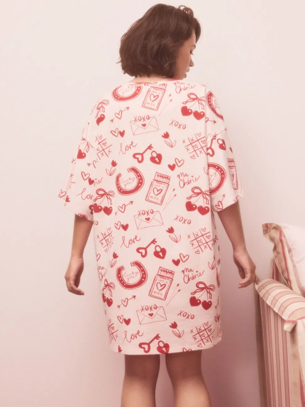 Roze/rood met hart - Nachtpon
