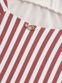 Roze/Witte streep - Diepuitgesneden vormgevend buikcorrigerend badpak