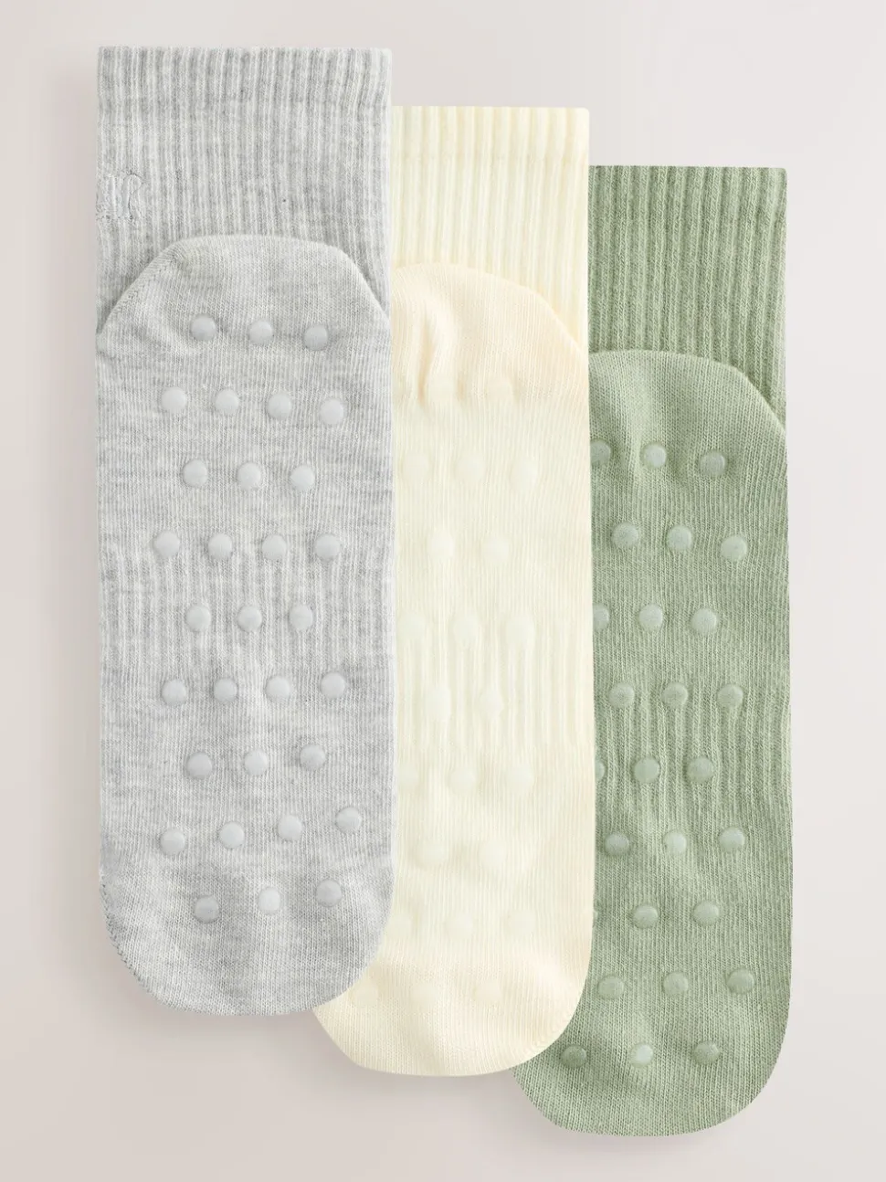 Sage Green/Cream/Grey - self. Cropped Ankle Embroidered Logo Gripper Socks 3 Pack