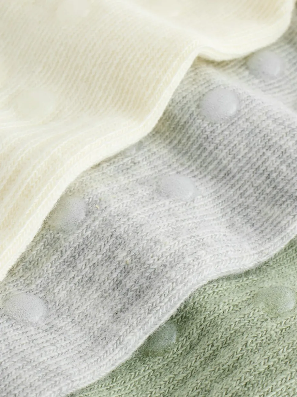 Sage Green/Cream/Grey - self. Cropped Ankle Embroidered Logo Gripper Socks 3 Pack