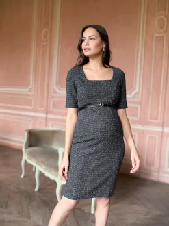 Seraphine A-Line Stretch Tweed Maternity Dress