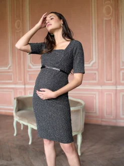Seraphine A-Line Stretch Tweed Maternity Dress