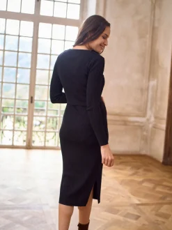 Seraphine Crew Neck Layered Knit Maternity Dress